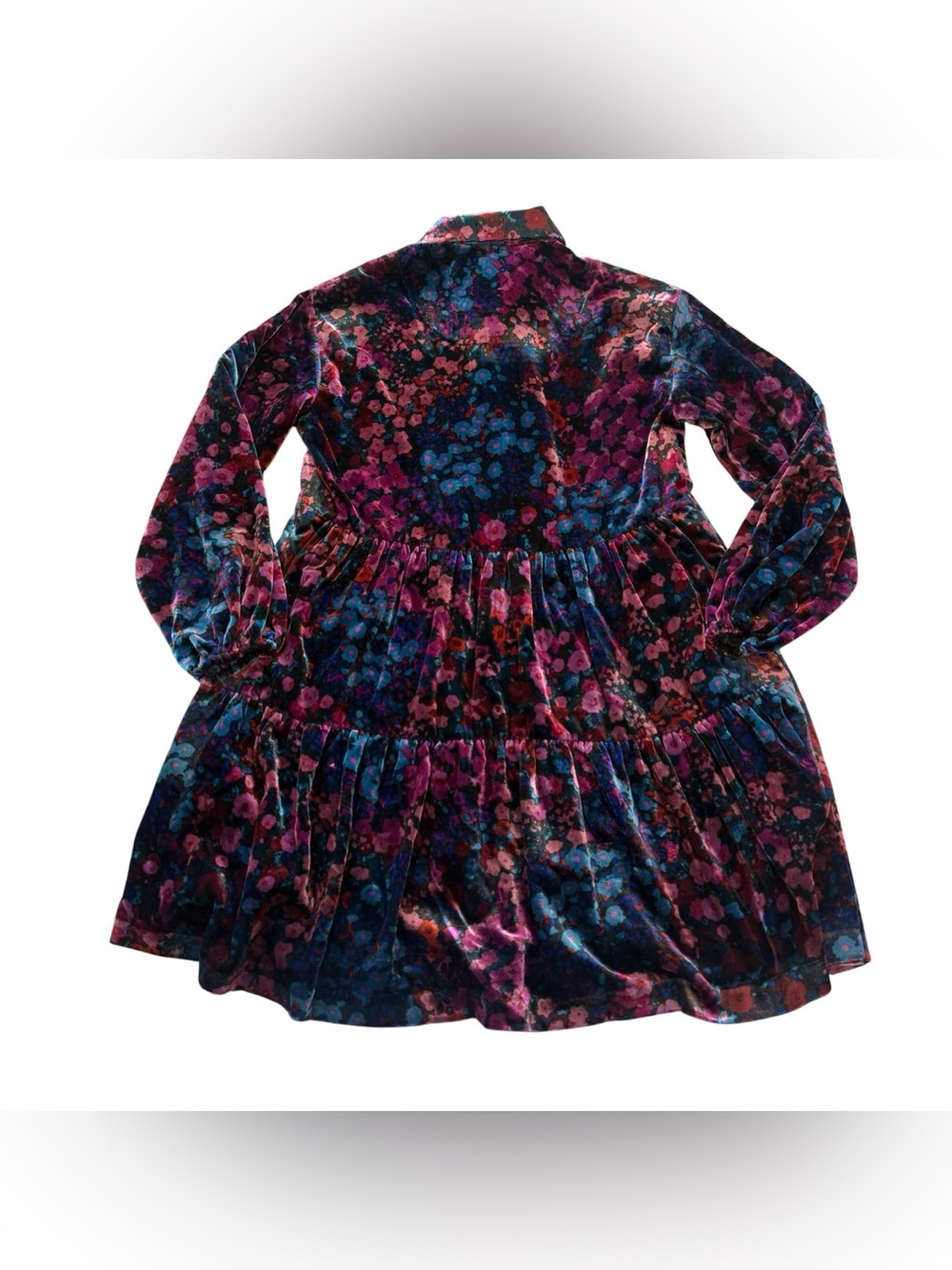 Anthropologie Maeve Velvet Floral Tiered Mini Shirt Dress Boho Cottagecore XS - Picture 14 of 15